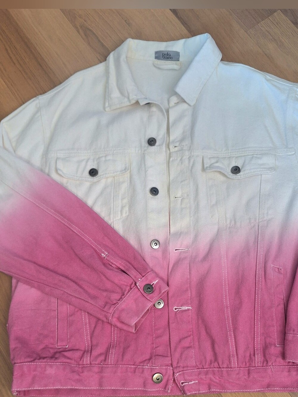 Polo Mano Jean Jacket. Pink And White Ombre,  Large